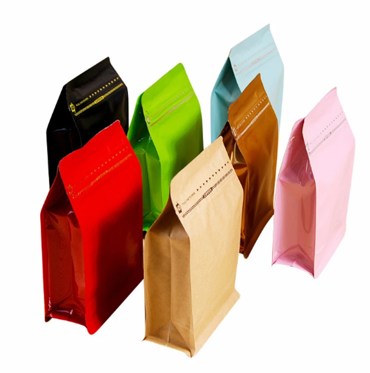 Matte printed  black white aluminum foil coffee packaging bag flat bottom bag with valve
