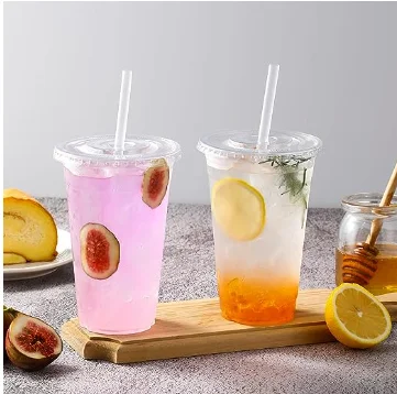 AOZITA [100 Sets] 16 oz Clear Plastic Cups With Lids and Straws, Disposable Cups With Lids for Iced Coffee, Smoothie, Milkshake