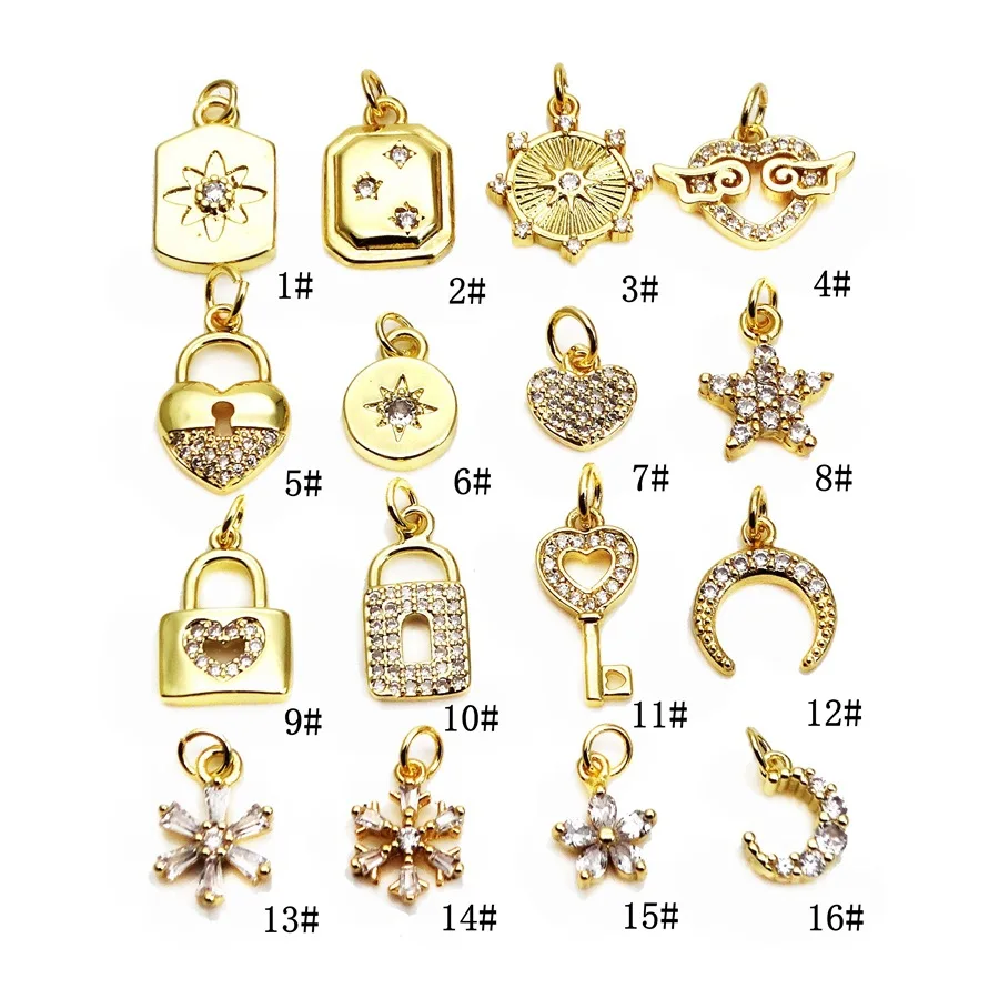  Custom Jewelry Star Sign Starfish Key Lock Heart Brass Stainless Steel Cubic Zirconia Locket Sun Moon Charm Necklace