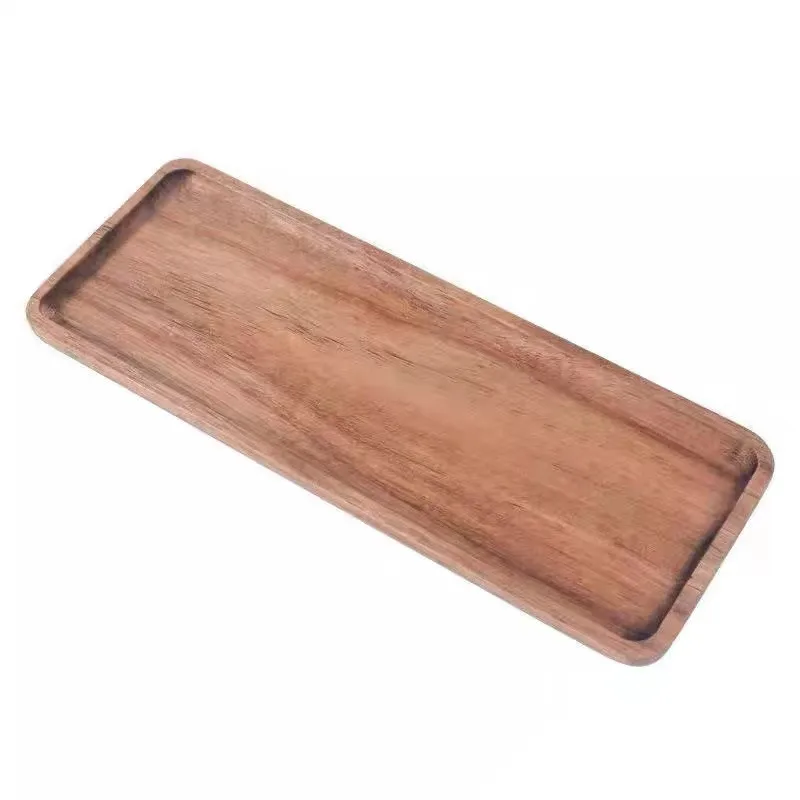 Eco-friendly Serving Tray Platter Solid Wood Breakfast Board Acacia Wooden Rectangular Plate and Dish for Tea Coffee Desserts
