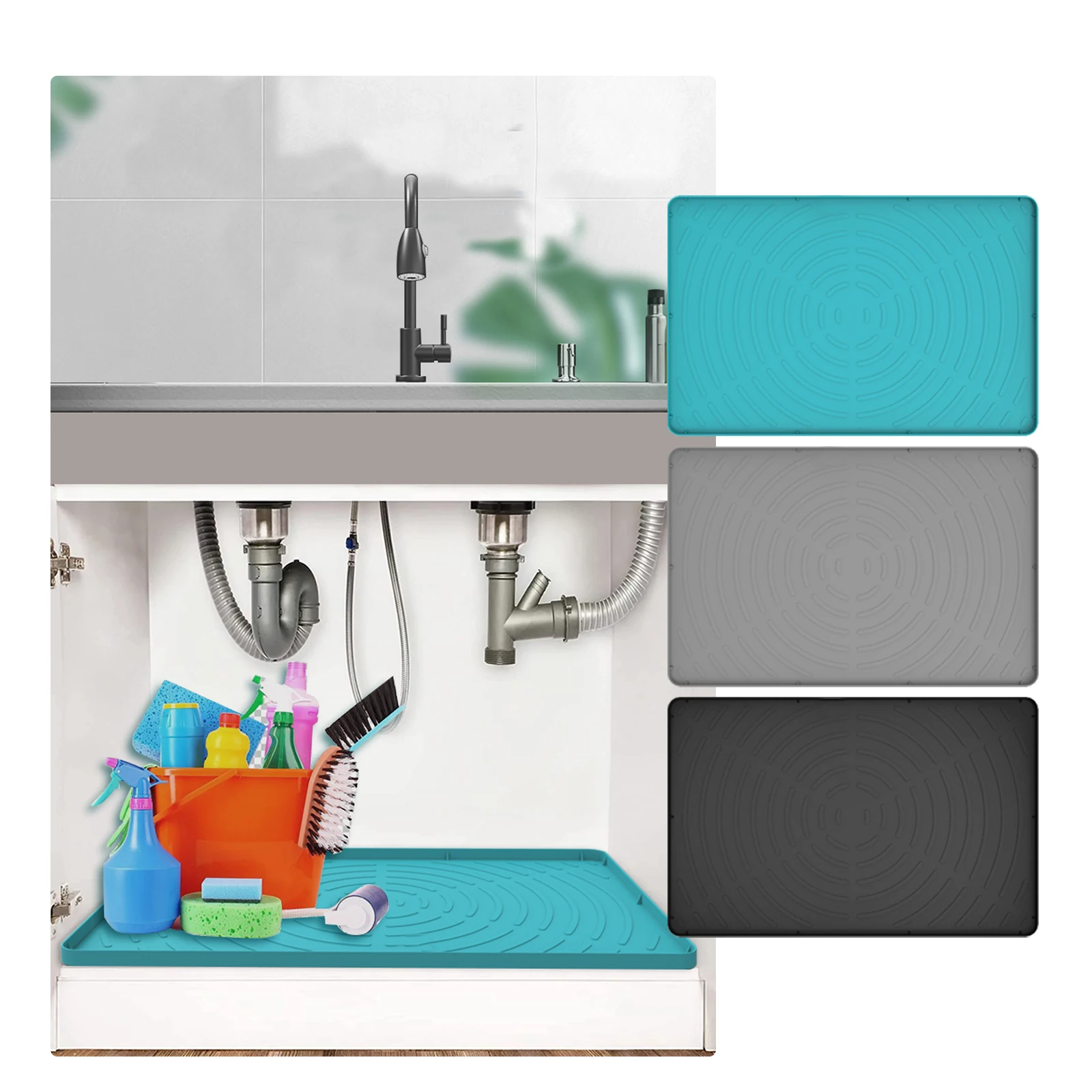 Manufacturer 34*22 inches Silicone Under Sink Mat with Hole for Kitchen Bathroom Waterproof Drip Tray for Plumbing