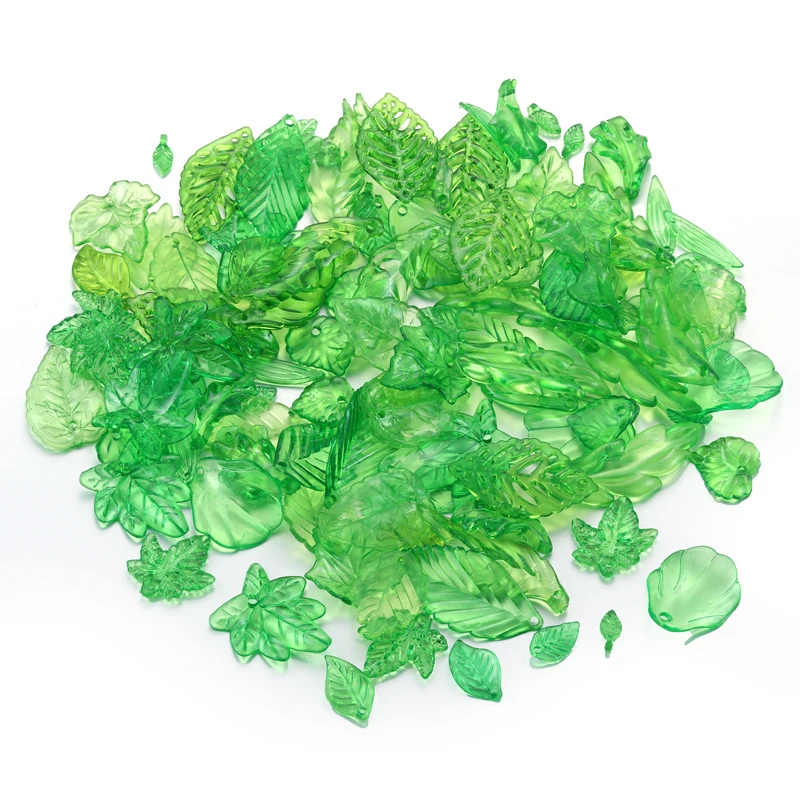 100pcs/bag Green Acrylic Leaf Charms Leaves Beads Pendants For Diy Necklace Bracelet Earrings Jewelry Making Handmade W297