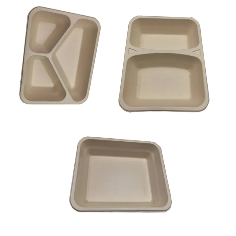 Biodegradable Compostable Sugarcane Bagasse Take Out Tray 1/2/3 Compartment Sealable Disposable Ready Meal Tray