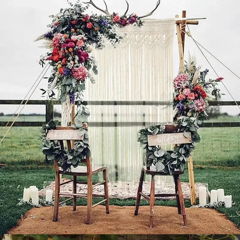 Wedding Scene Props Woven Curtain Tassel Cotton Rope Wall Decor Tapestry Macrame Wall Hanging Curtains