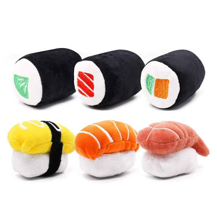 hot 6 Pack Sushi Cat Toys  Sushi Roll Pillow Kitten Chew Bite Relief Cleaning Plush Gift pet Toy