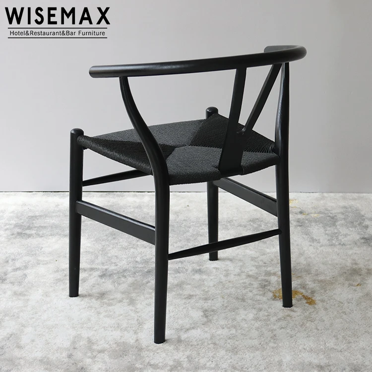 WISEMAX FURNITURE Solid Wood Restaurant Wooden Chair Woven Seat  Wishbone Dining Chair Modern