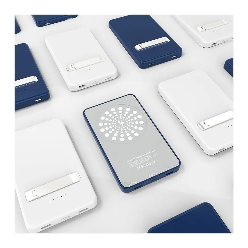  Новый продукт 5000 мАч 15 Вт Mag безопасная Беспроводная зарядная подставка Power Bank с подставкой для iPhone 12 Мини Портативная Батарея Резервное копирование