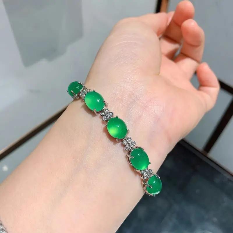 New Fashion Jewelry Classic Green Jadeite Bracelets Bracciale Chalcedony Luxury Butterfly Inlaid Green Jade Bracelet Pulsera