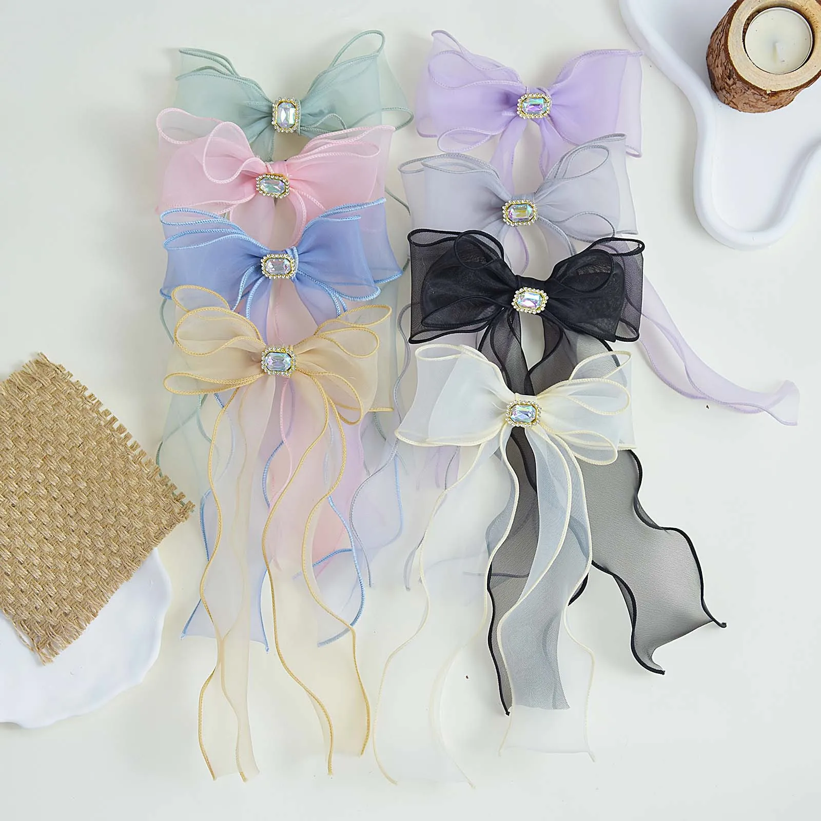 Escape Princess Series Mermaid Hairpin with Diamond Bow Ribbon Metal Hair Accessories with Stereo Tassel Bow Tassel Girls Clip