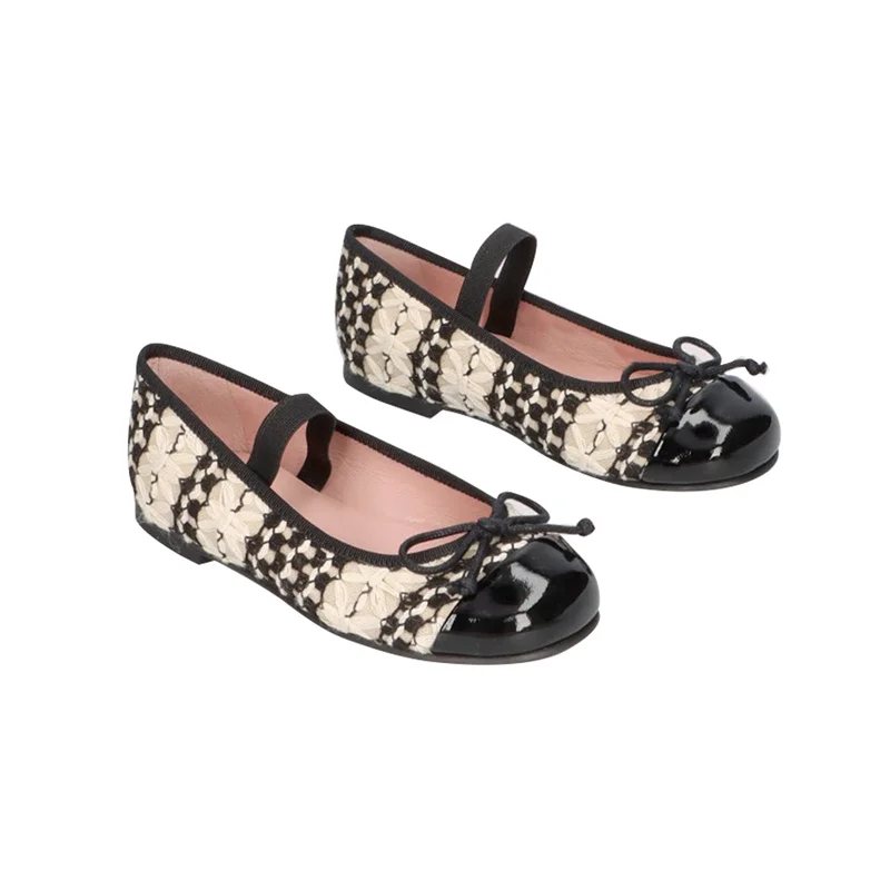 CHOOZII Factory Ladies Women Fashion Lace Mesh Fabric Combo Patent Leather Ballet Flats with Elastic Band