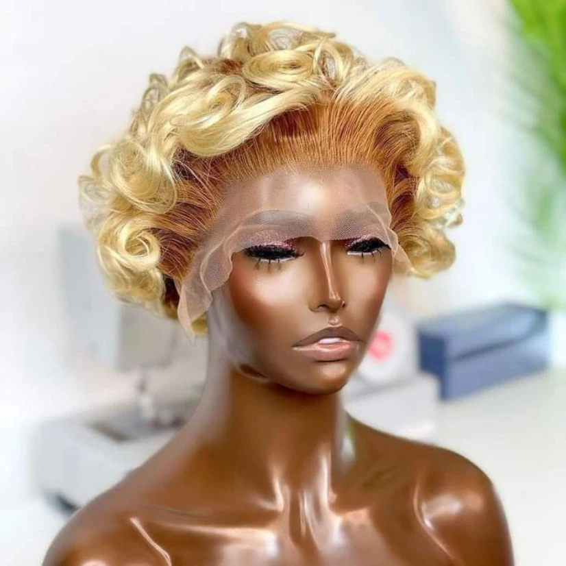 Wholesales Virgin Hair Super Double Drawn Pixie Cut Short Wigs, Human Hair 4T613 Blonde 13x4 Lace Frontal Pixie Wigs