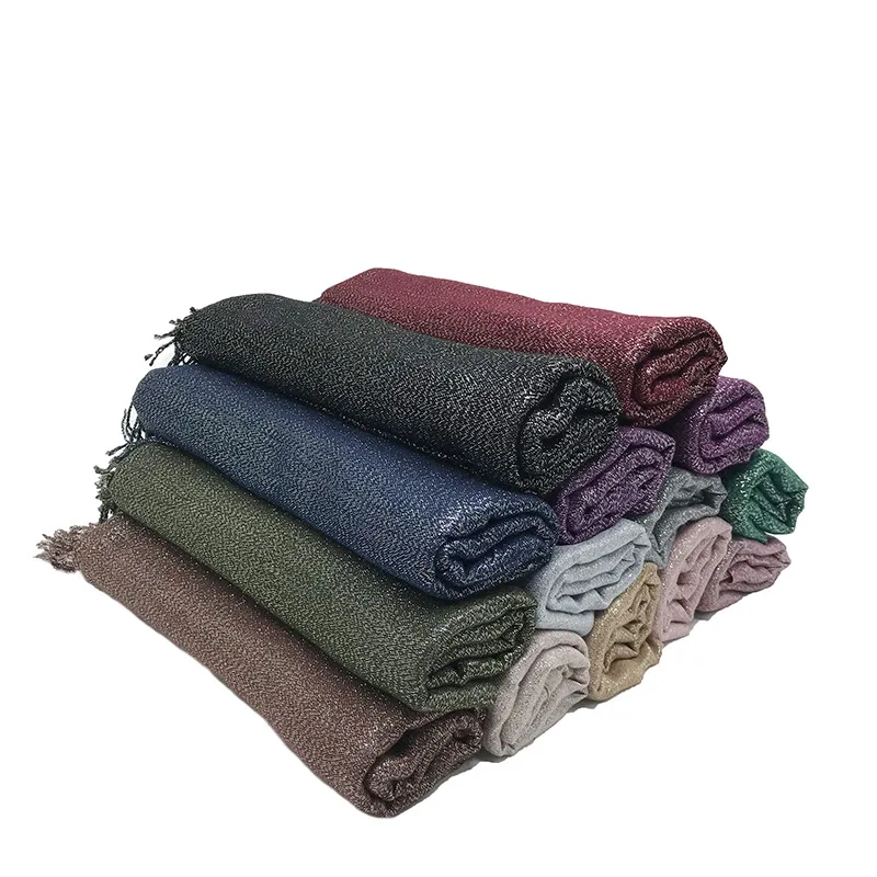 Malaysia new fashion silver silk glossy pure color with fringed ladies scarf can be capped shawl