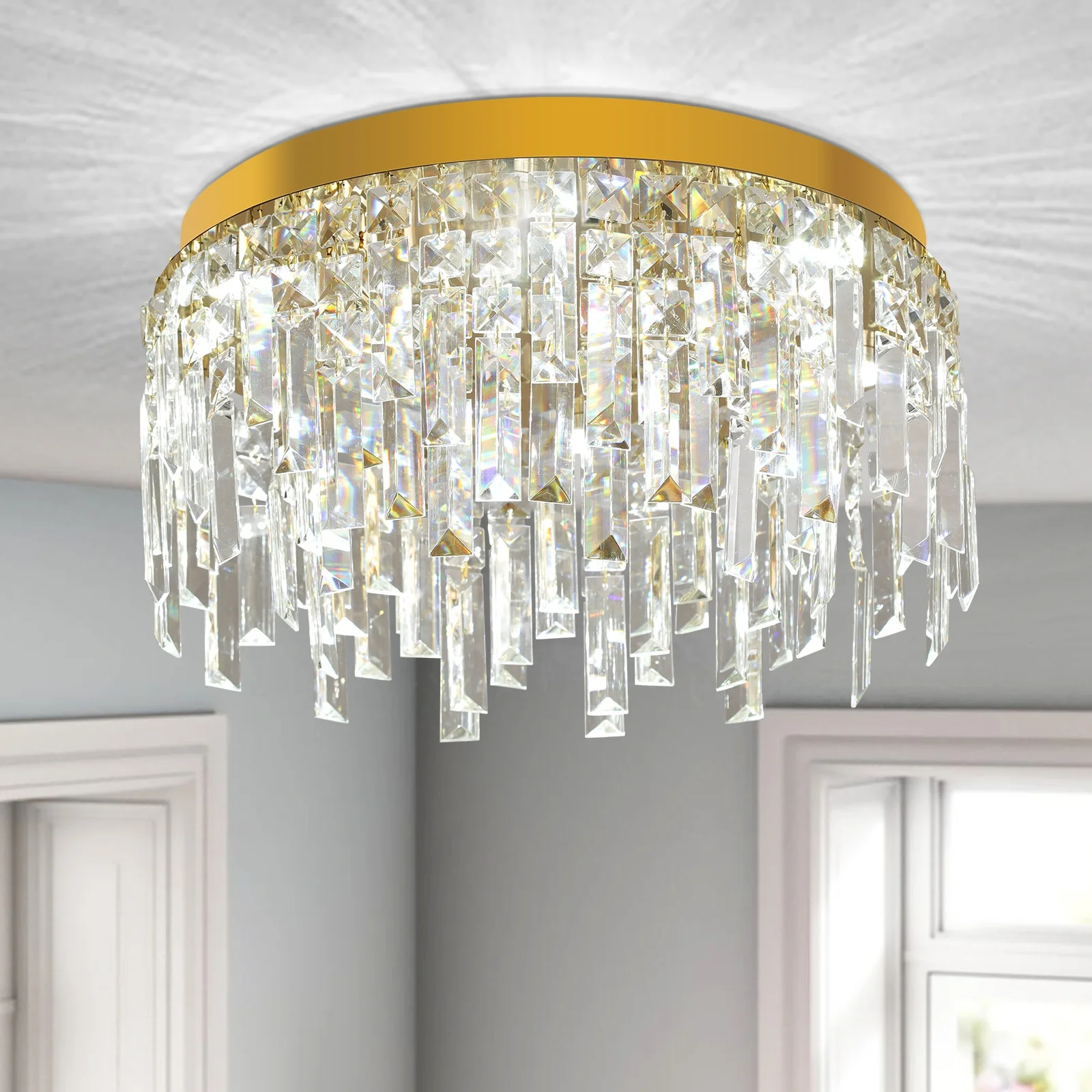 Modern 50CM Diameter Crystal pendant lamp LED SMD Bulb 40W Gold Stainless steel  Crystal Ceiling Light