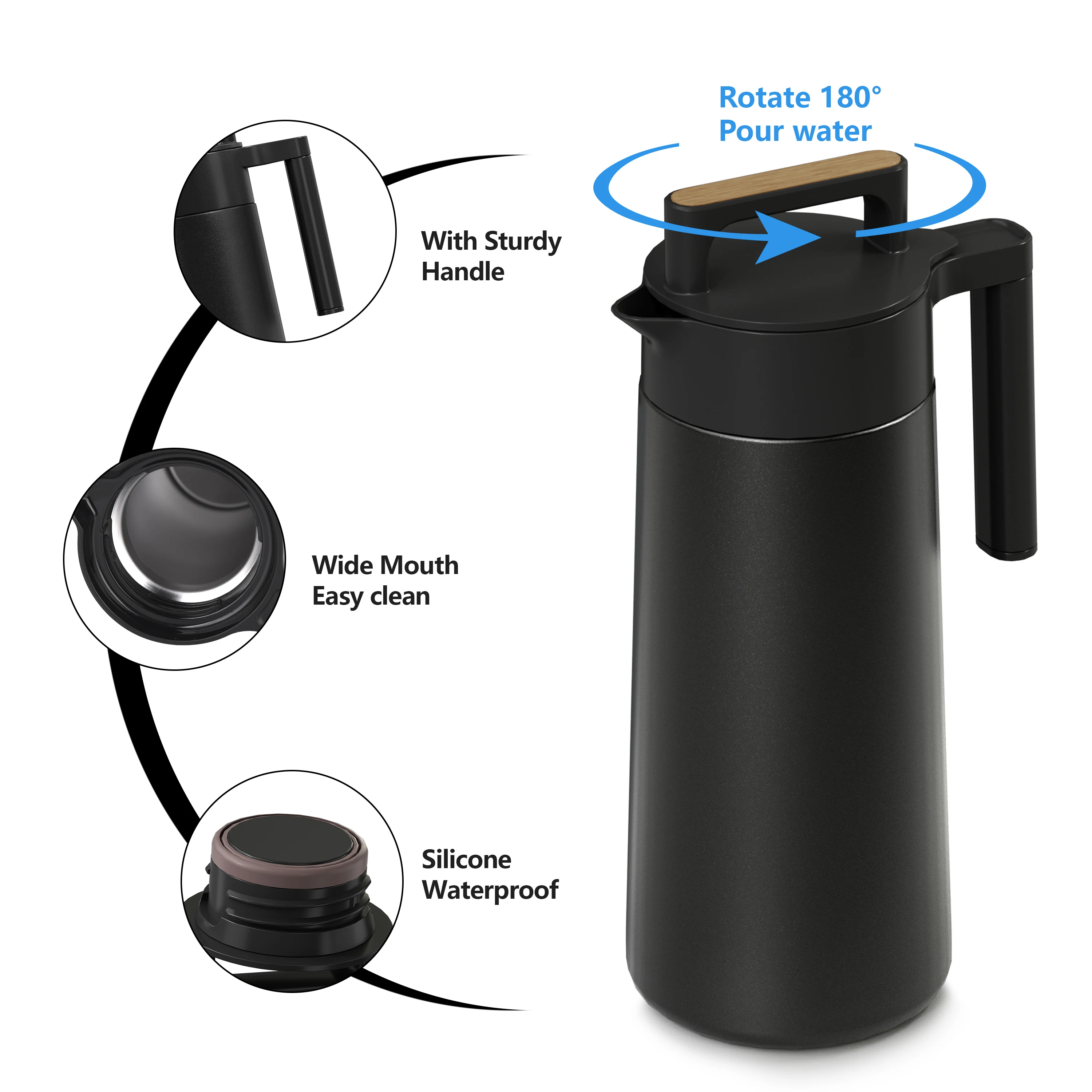 Rotate Lid Custom Double Wall Stainless Steel Vacuum Coffee Carafe Custom Logo Insulated Tea And Coffee Pot Thermos Jug