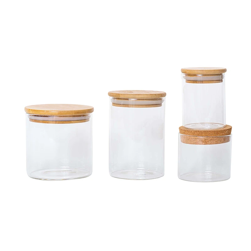 Wholesale Clear High Borosilicate Glass Container 250ml 500ml 750ml 1L Glass Storage Jars With Bamboo Lids Glass Bottles