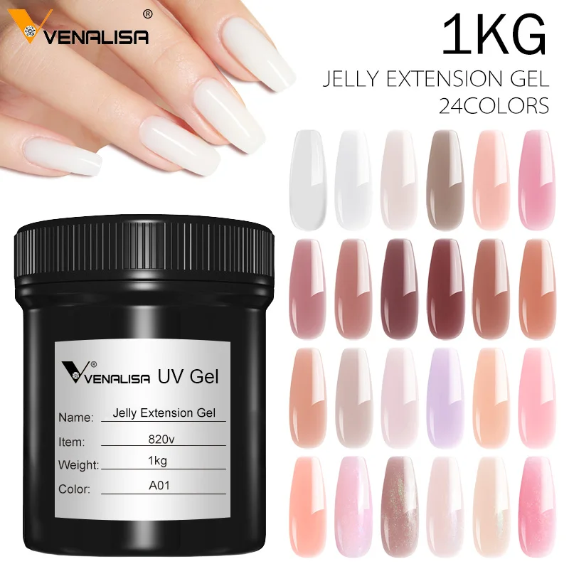 VENALISA 1KG Jelly Hard Build Nail Gel 24 Colors Selection Extend Nail Gel Polish Nude Series crystal Gel Big Capacity