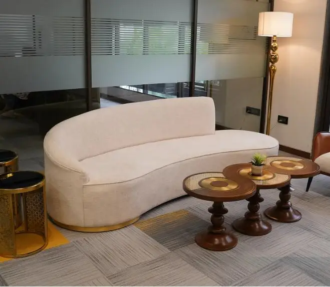 Italy upholstered curved chaise lounge Quality linen fabric European modern sofa 3 seater living room sofa