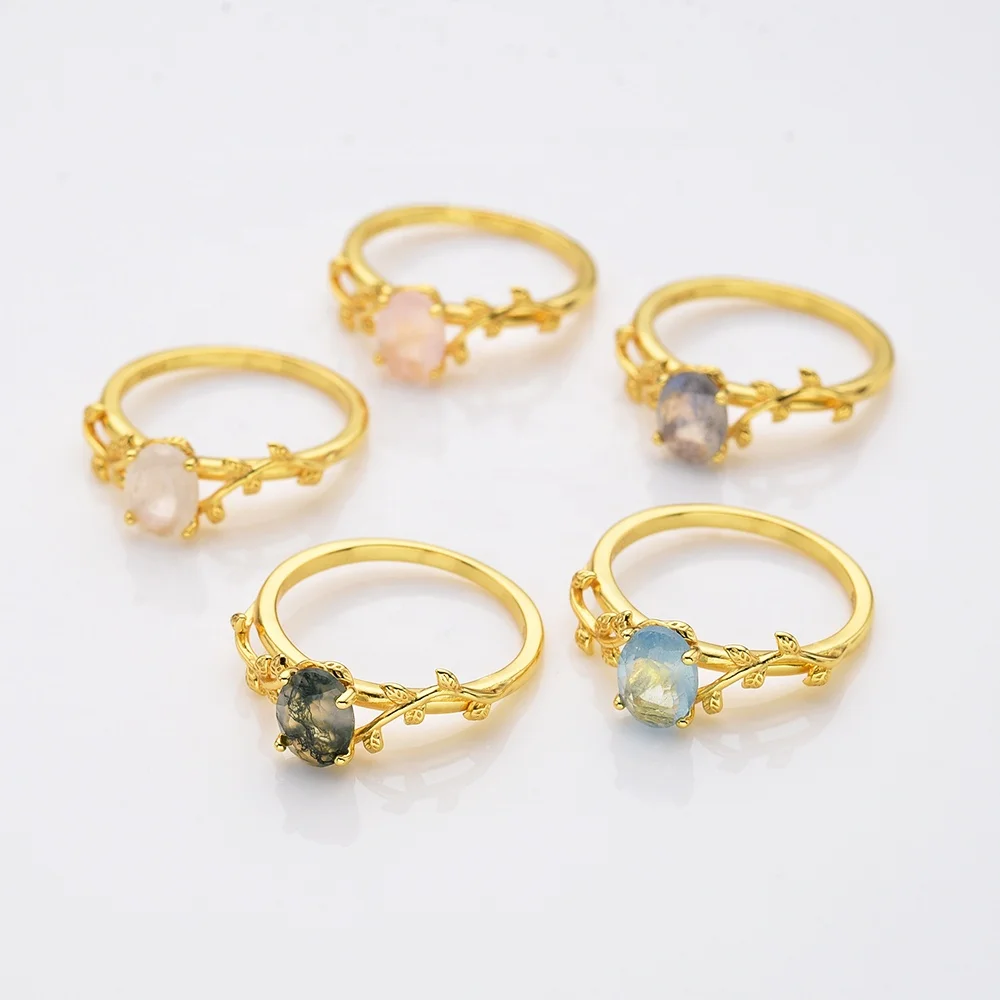 Gold Plated 925 sterling silver ring with oval real gemstone silver rings for women