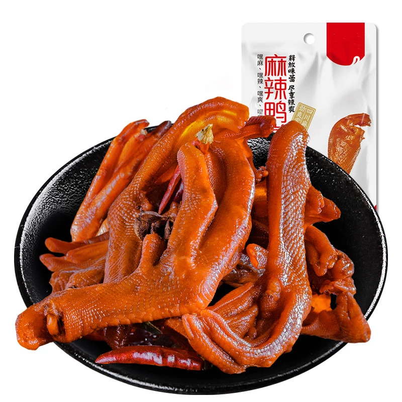 Hot&Spicy Braised Duck Feet 188g Chinese Imports Wholesale OEM Leisure Snack Hot Strips crispy Ready to eat Sichuan specialty
