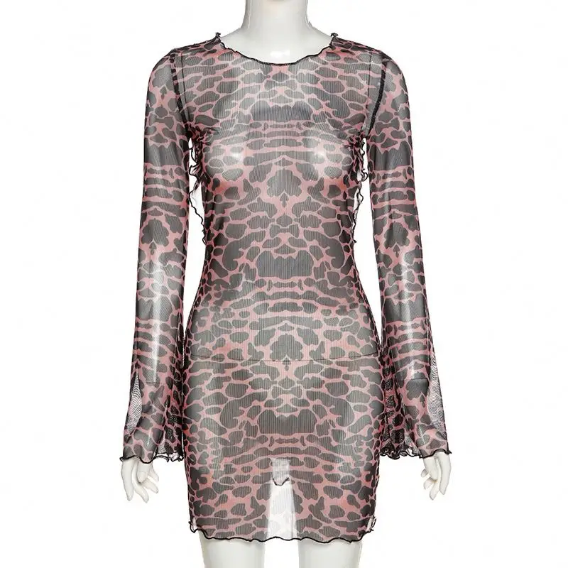 
HD 2021 Summer Backless Dresses Sexy Women Elegant Club Dress Leopard Print Bodycon Dress 