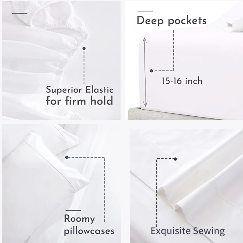 China manufacturer 4 in 1 bedding set fitted or flat queen size king double bed sheet  white bed sheets for hotels