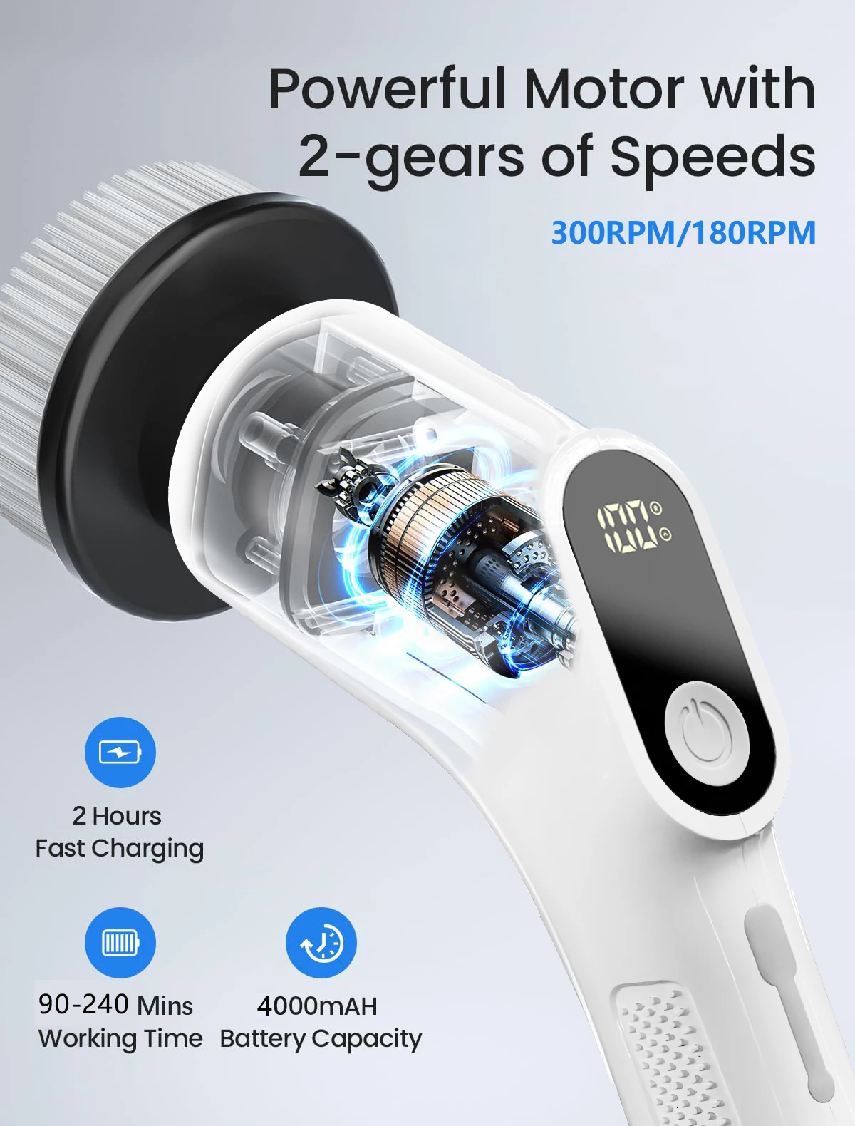 electric Spin Scrubber Turbo Scrub Cleaning Brush Chargeable Cordless Power Scrubber With Extension Handle With 7 Brush Heads