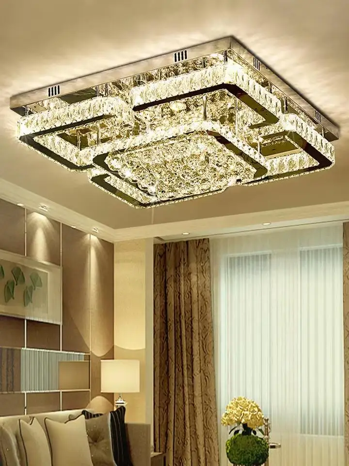 Modern Crystal Ceiling Lights Living Room Luxury Silver Ceiling Light Bedroom Led Ceiling Lamps Dining Crystal Fixtures Kitchen