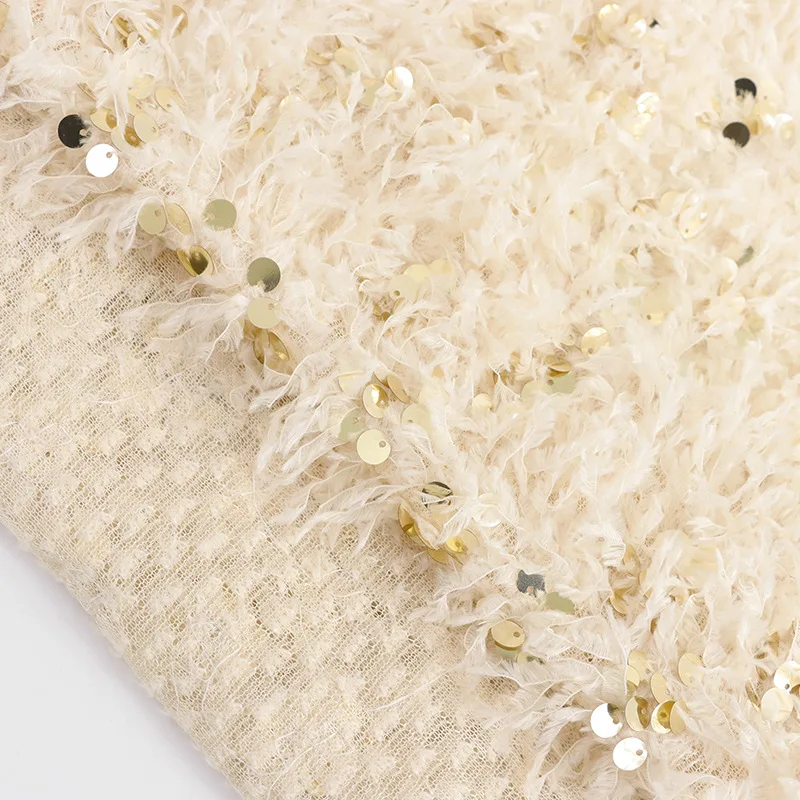 Colorful Fabric Supplier Fur Lace Embroidery Fabric with Beads and Pearls for Polynesian Dress