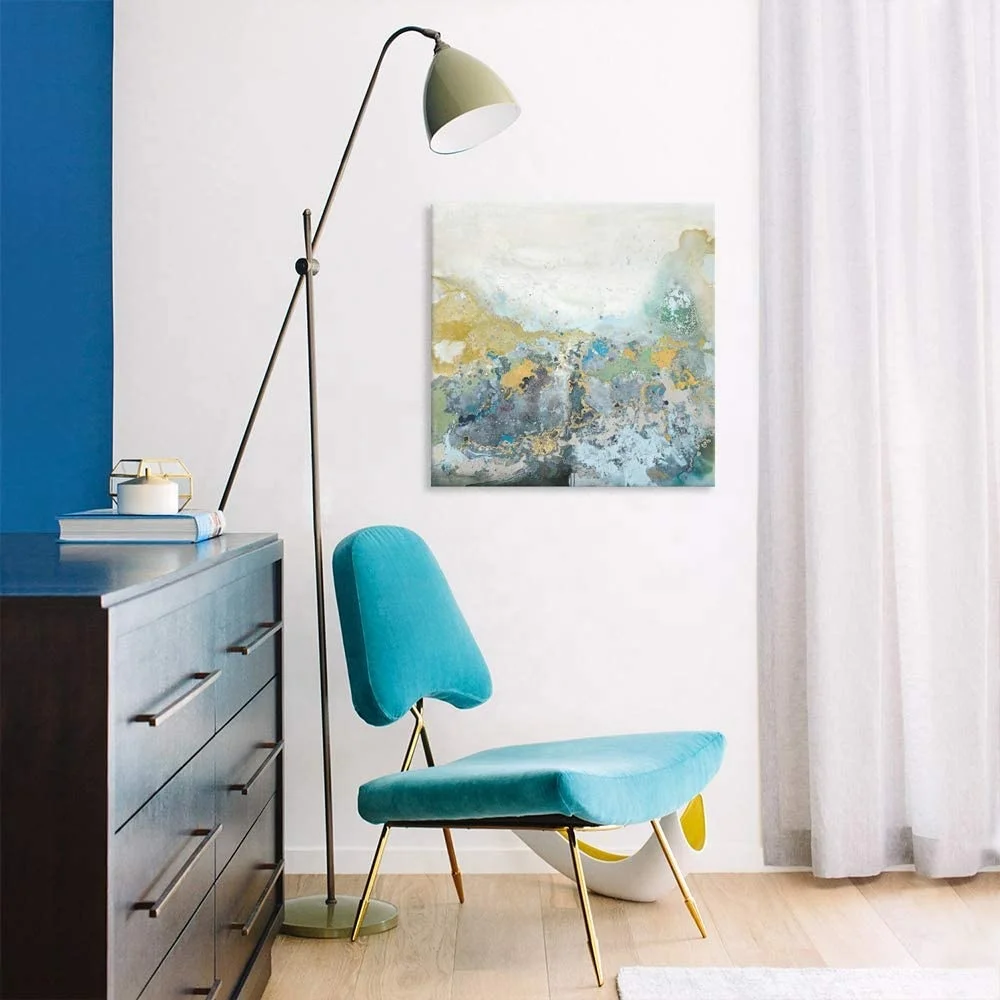 Современная Большая Абстрактная Картина на холсте серебристого и белого