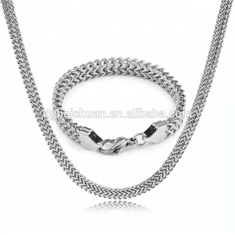 Wholesale 6/8mm thickness polished stainless steel chain necklace Jewelry sets for men gift