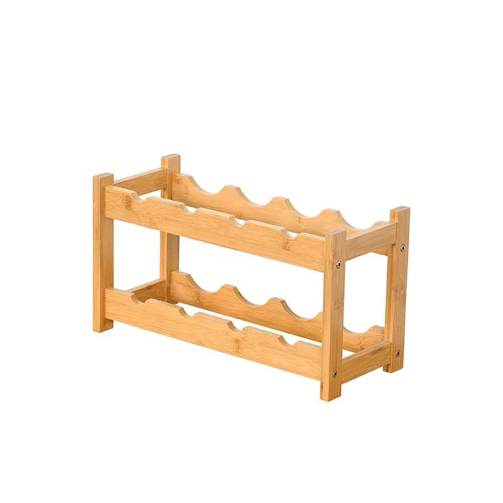 Wine Rack Free Standing 8 Bottles 2 Tier Bamboo Wine Rack Countertop Cabinet Wine Rack
