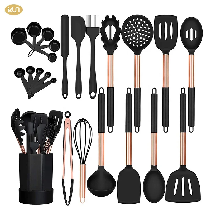 Customize Hight Quality 24 Pcs Non-Stick Heat Resistant Durable Silicone Kitchen Utensils with Whisk  Soup Spoon