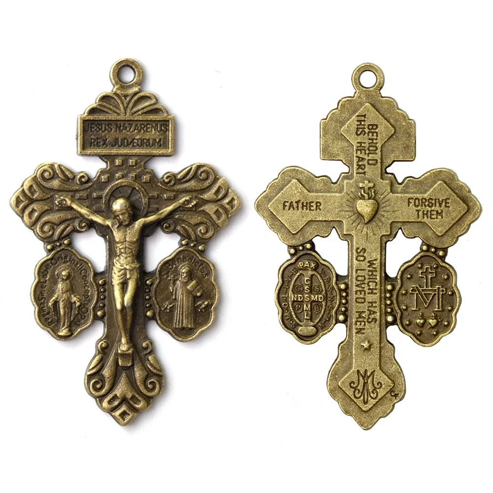 Pardon Indulgence Crucifix Cross Jewelry Unisex Silver-Plated Alloy with Miraculous Medal Saint Benedict Medal for Children