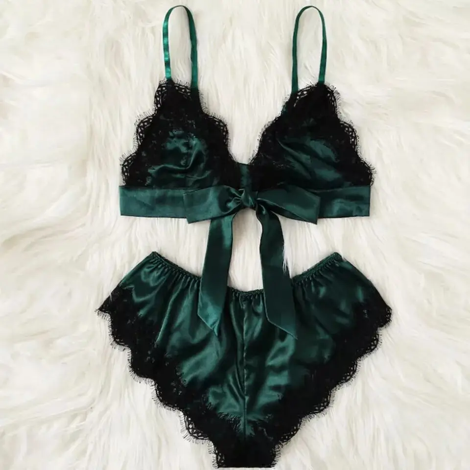 
JY37 2021 best selling silk women ladies low price ladies 2 piece lace satin lingerie 