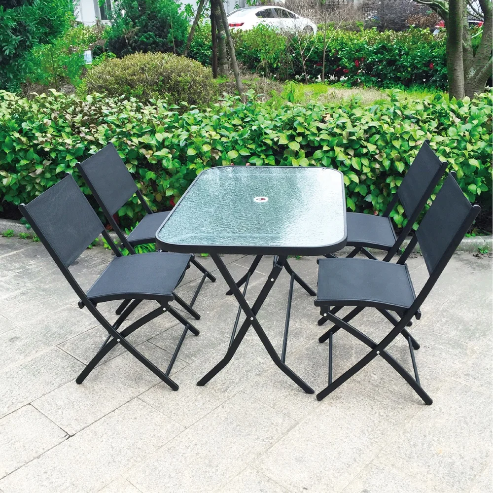 2021 Factory 5mm Tempered Glass Rectangle Table Portable Folding Camping Chair Set