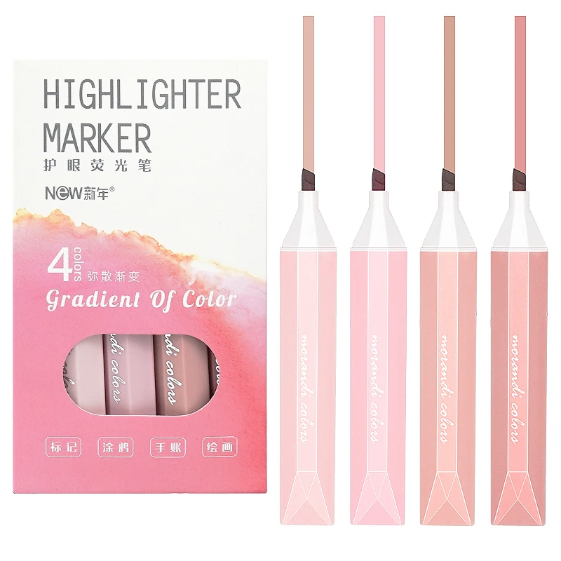 Non toxic student supplies kids bright color long lasting high quality highlighter marker sets 4 pcs set marking highlighter