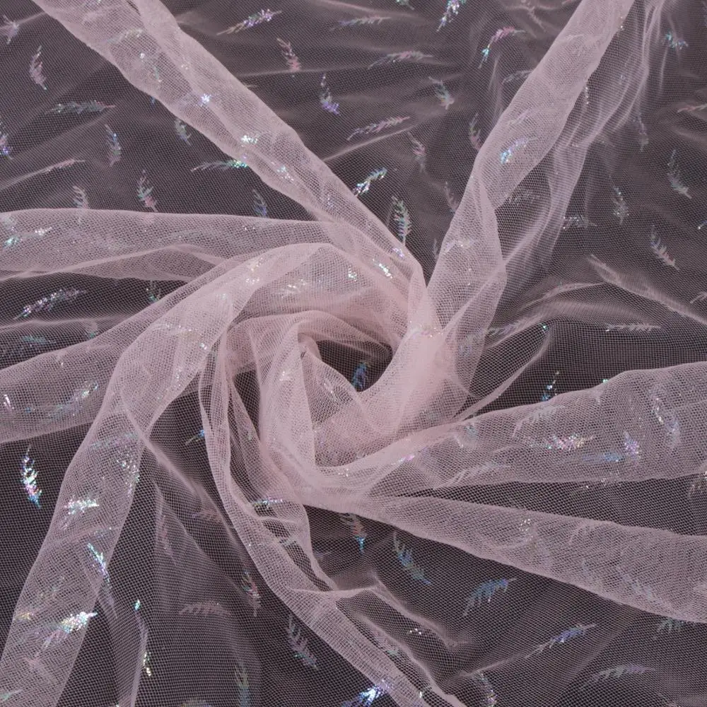Bridal Illusion Rainbow Colored Shiny Sequin with Stars Wedding Dress Lace Tulle Fabric 100% Polyester Plain Tulle Mesh Knitted
