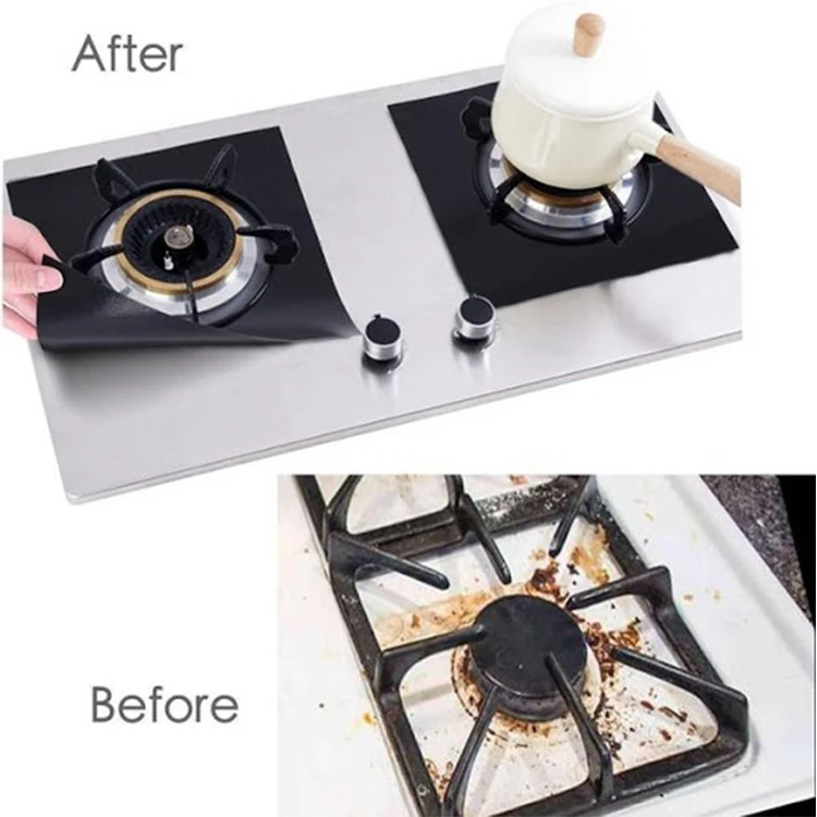 
10.6X10.6 Double Thickness 0.2mm Non-Stick Fast Clean Gas Range Stovetop Protectors Liner Covers Reusable Stove Burner Covers 