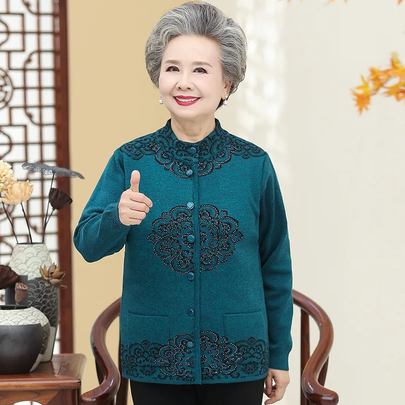 Eco Friendly Cashmere Woolen Knitted Women Woman Cardigan Old Ladies Sweater
