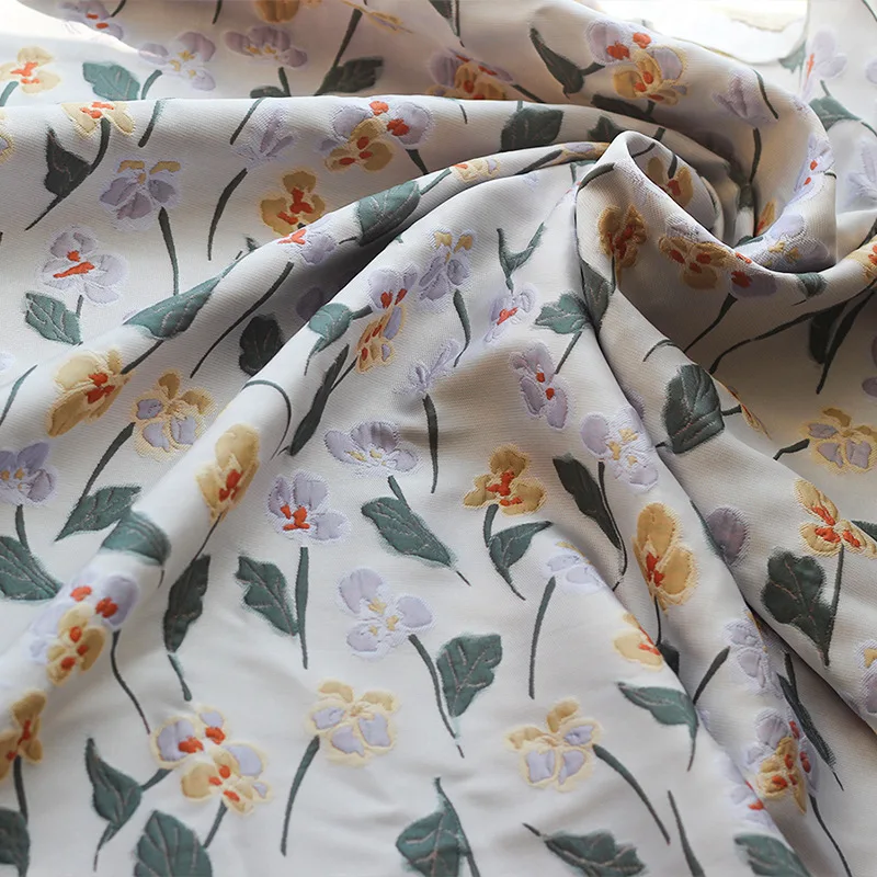 Hot buy beautiful flowers green leaves color small fresh spring summer dress fabric for