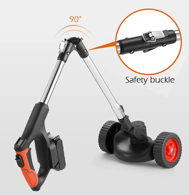 21V Folding Handle Electric Lithium Garden Tool Cordless Hand Push Two Wheels Brush Cutter Power Grass String Trimmer Battery