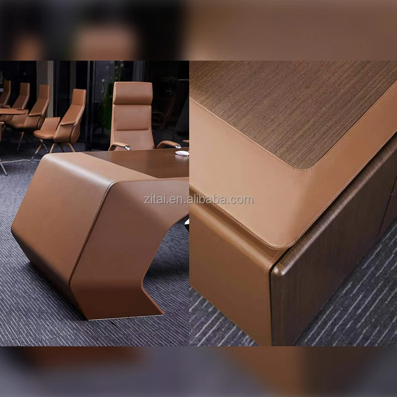 Zitai High Quality Designer Office Furniture Modern CEO Office Table MDF Cover Executive Office Desk With Veneer And PU Leather