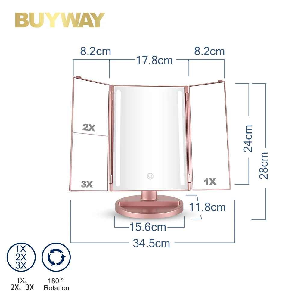 Travel Essentials Table Stand Touch Sensor Adjustable Trifold Mirror Portable Make Up Mirror