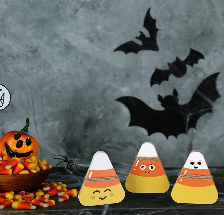 3pcs Halloween Wooden Candy Corns Sign Rustic Halloween Wood Candy Corns Tier Tray Decor Party Tier Tray Room Decor Wood Signs