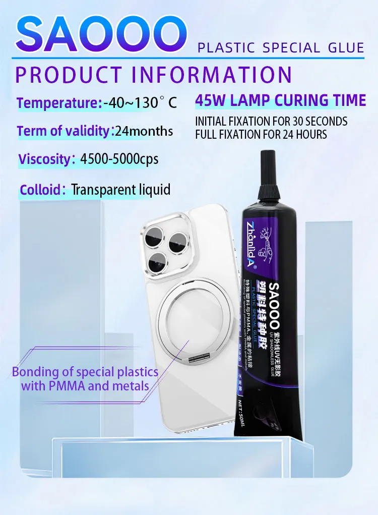 50ML UV Shadowless Glue Transparent Strong Bonding Special Plastic With PMMA Metals Traceless Quick Drying Adhesive