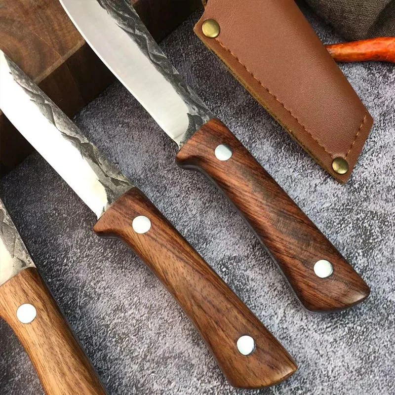 High Quality Full Tang Chopping Knife Forged Chef Knives Kitchen Sharp Utility Cutting Tool Red Rosewood Star Anise Handle