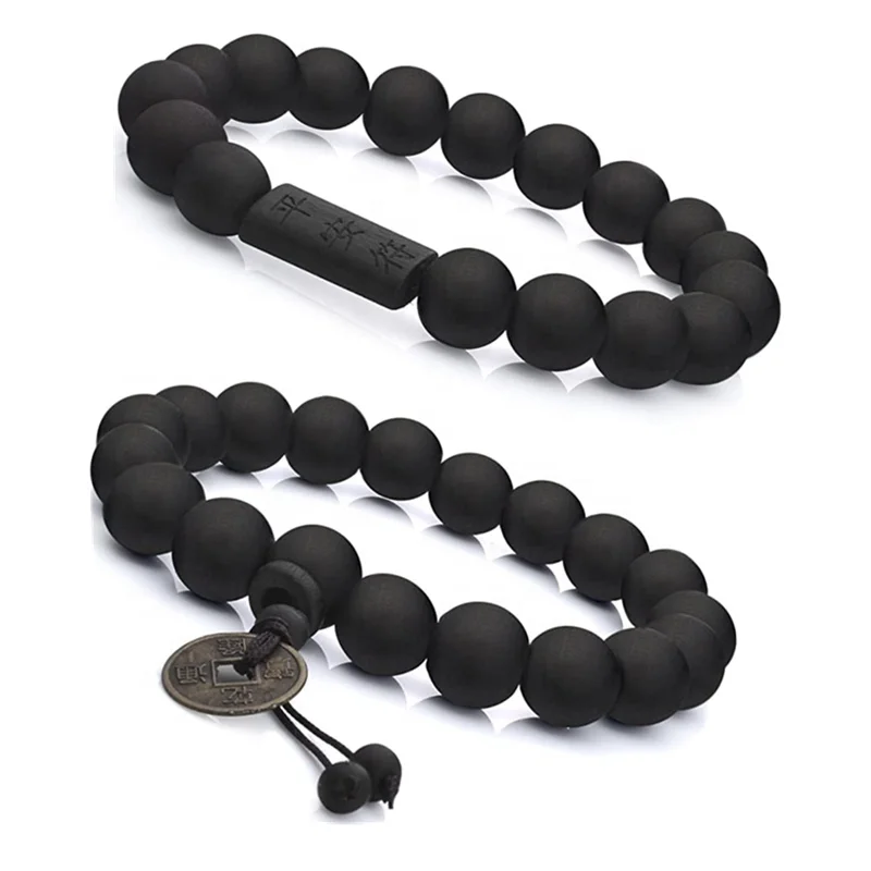 Hot sell Buddhist beads elastic 2 pieces men wood beaded bracelet set