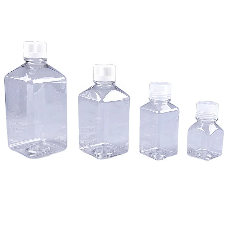 Life Science Bovine fetal serum Transparent Sterile square bottle with scale Cell culture bottle PET/PETG bottles
