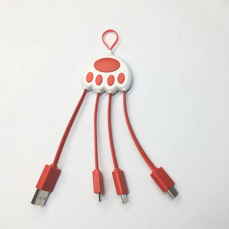 Последний дизайн может быть подарок завернутый Usb кабель брелок 4 в 1 для Iphone + Micro Usb кабель для передачи данных