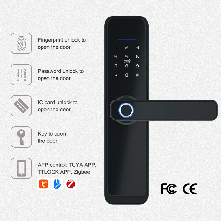 China Manufacturer Security Home 55Mm Thickness Wifi Tuya Tt App Password Biometric Fingerprint Door Lock